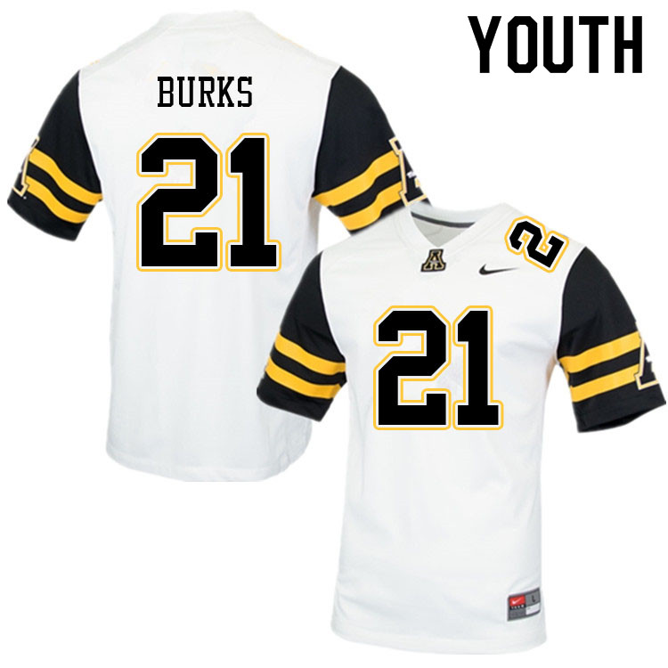 Youth #21 DJ Burks Appalachian State Mountaineers College Football Jerseys Sale-White - Click Image to Close